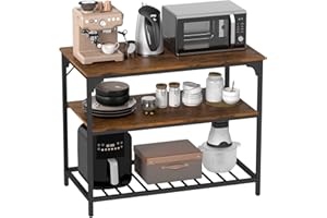 PayLessHere 3 Tiers Kitchen Island 47.2 Inches Width Storage Counter with Large Storage Space Thick Board Top Solid Structure Shelf for Home Kitchen Restaurant Cafe (Brown)