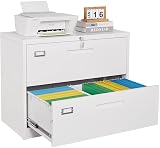 2 Drawer Lateral File Cabinet with Lock,White Lateral Filing Cabinet,Horizontal Metal Filing Cabinets,Locked Wide File Cabinets for Office Home,Fit A4/F4/Letter/Legal File,-Assembly Required