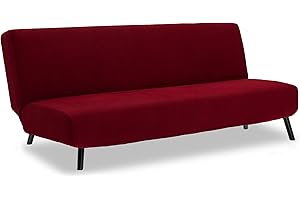 TIANSHU Stretch Futon Cover Armless Sofa Bed Cover, Anti-Slip Protector for Couch Without Armrests, Spandex Jacquard Fabric Futon Slipcovers (Dark Wine)
