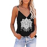 SAUKOLE Summer Tank Tops for Women V Neck Womens Fashion Sleeveless Top Loose Fit Casual Stripe Shirts Blouse