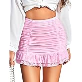 Avidlove Women's Sexy Skirt Ruched Bodycon Double Layer Casual Mini Skirt