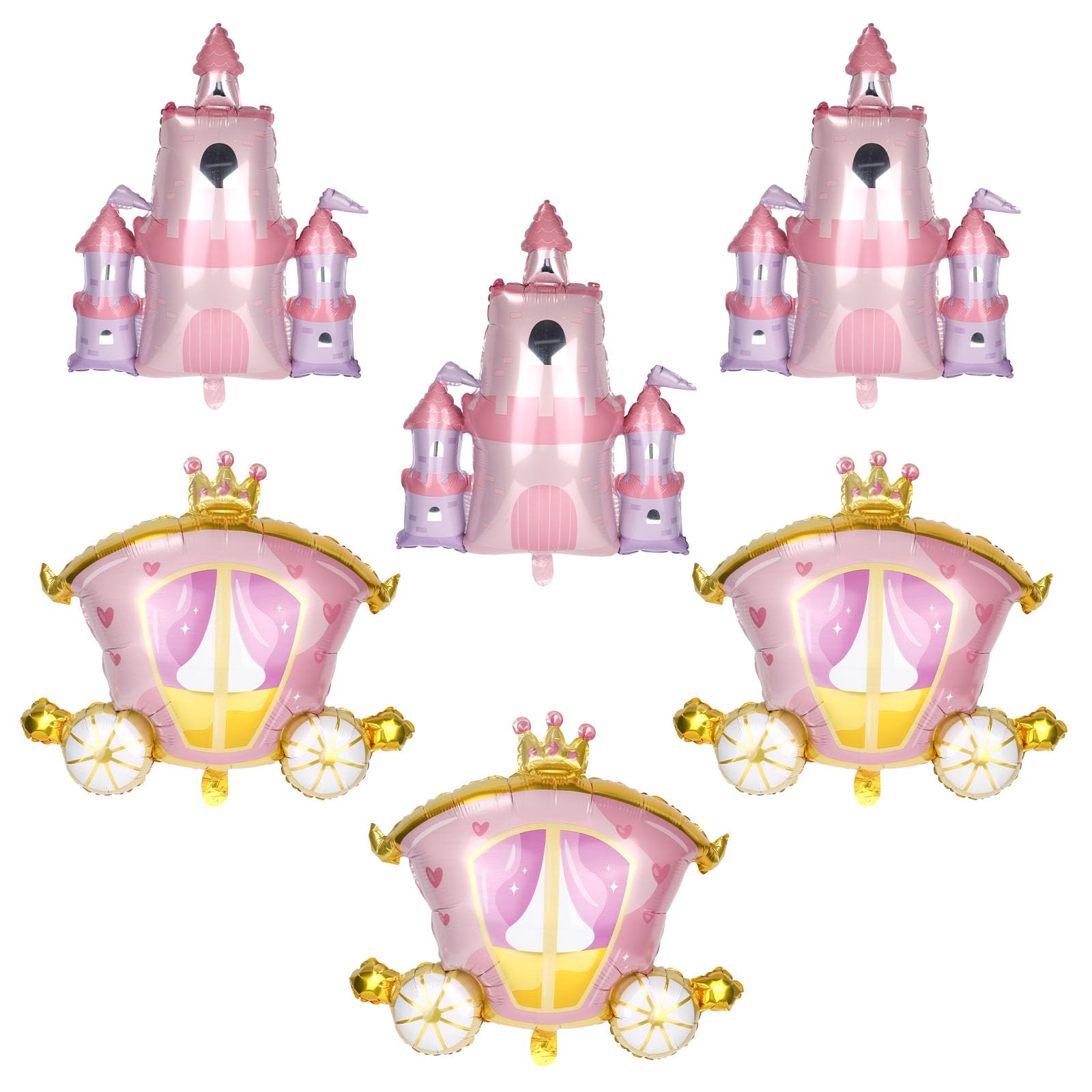 lasuroa 4pcs Princess Birthday Party Balloons, Pink Princess Castle & Carriage Foil Balloons for Birthday Baby Shower Bachelorette Decorations