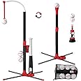 Wee Wonders 3-in-1 T Ball Set - Adjustable Height, Hanging Tee Ball Set with Automatic Pitching Machine/6 Balls/Retractable Bat, TBall Stand Suit for Outdoor, Sport Toys Gifts for Kids Boys Age 3+