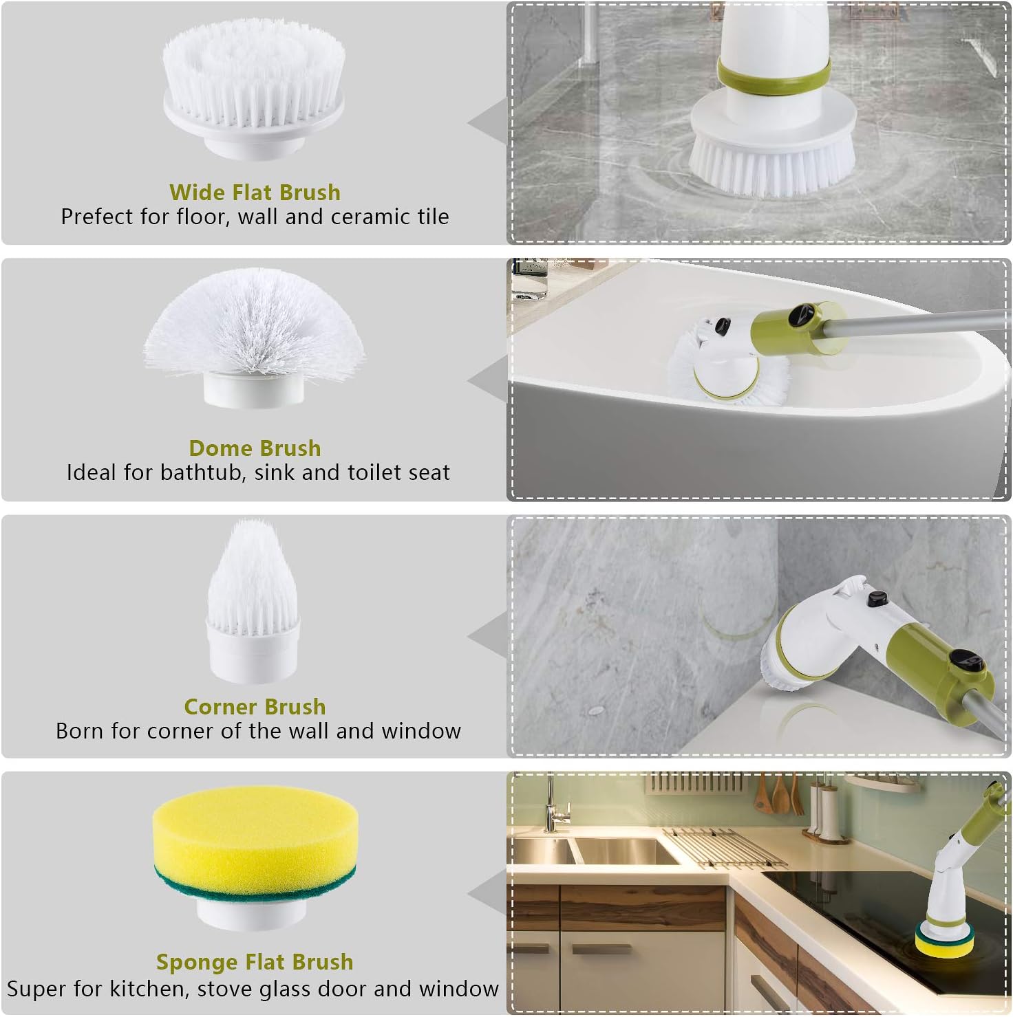Electric Spin Scrubber Upgraded Power Scrubber 360 Cordless Tub and Tile Scrubber with 4 Replaceable Shower Scrubber Brush Heads, 1 Extension Arm for Cleaning Bathroom, Floor, Wall, Kitchen, Tub, Tile: Home & Kitchen