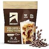 Ascent Iced Coffee Protein Powder - High Protein Coffee Powder, 20 g Protein & 100 mg Caffeine from Premium Colombian Coffee, Zero Artificial Flavors & Sweeteners - 15 Servings