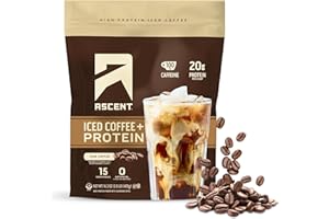 Ascent Iced Coffee Protein Powder - High Protein Coffee Powder, 20 g Protein & 100 mg Caffeine from Premium Colombian Coffee, Zero Artificial Flavors & Sweeteners - 15 Servings