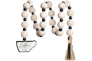 Meplait Garland - Natural Wood Beads, Jute Rope, Coffee Themed Hanging Ornament for Home Decor
