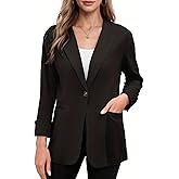 Women's One Button Cotton Linen Blazer Lightweight 3/4 Roll Up Sleeve Jacket for Casual Dailywear Office