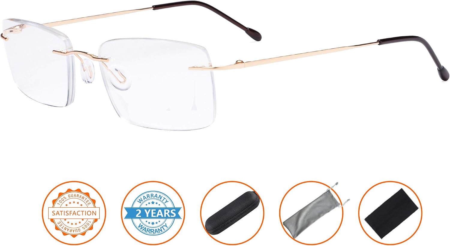 CessBlu Rimless Reading Glasses Lightweight Readers for Men (Gold) +1.75 - Image 3