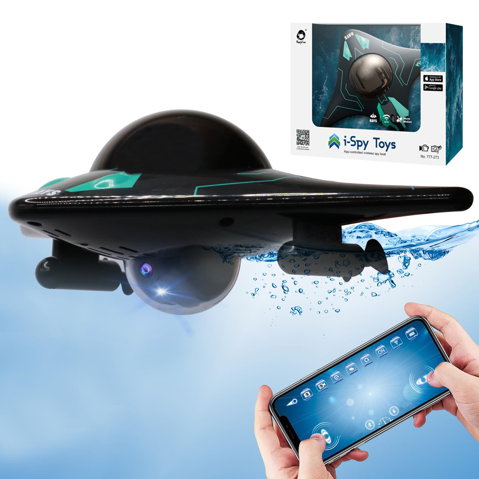 OBEST Remote Control Boat, High-Speed Spaceship Water Toy with High Definition Camera, LED Lights, App-Controlled, Adjustable Camera Angle