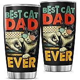 JENOIS Best Cat Dad Ever 20oz Tumbler, Funny Fist Bump Design, Insulated Stainless Steel Travel Mug for Lovers, Ideal Birthday or Father's Day Gift