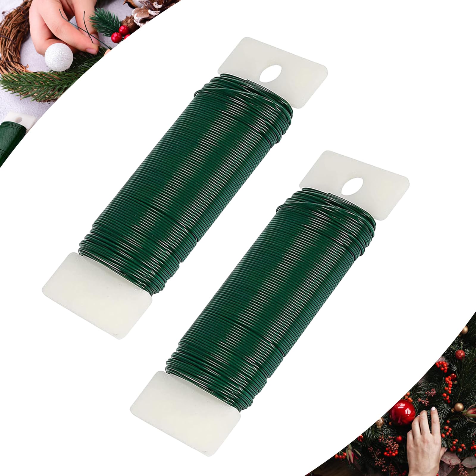2Pcs Green Florist Wire for Wreath Making Supplies,Floristry Roll Floral Craft Christmas Wreath Wire,Garden Paddle Binding Reel Wires for Floristry,Wreaths,Flower Arranging,Crafting