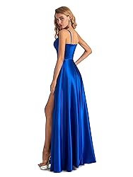 Long Satin Spaghetti Strap Prom Dress Red Size