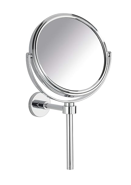 WENKO 17817100 Power-Loc Kosmetik Handspiegel mit Halter Elegance - Befestigen ohne bohren, Spiegelfläche ø 13cm, 300% Vergrö