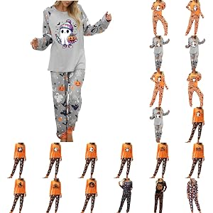 Sfascumop Halloween Pajamas Women 2 Piece Set Holiday Pjs Long Sleeve Shirts and Pants Ghosts Graphic Spooky Season Sleepwear