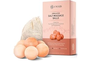 UMAID Himalayan Salt Massage Balls 6-Pack with Cotton Mesh Bag, Natural Therapy Stones for Hot & Cold Muscle Relief, Relaxation & Spa Massage, Warm in Microwave or Chill in Freezer