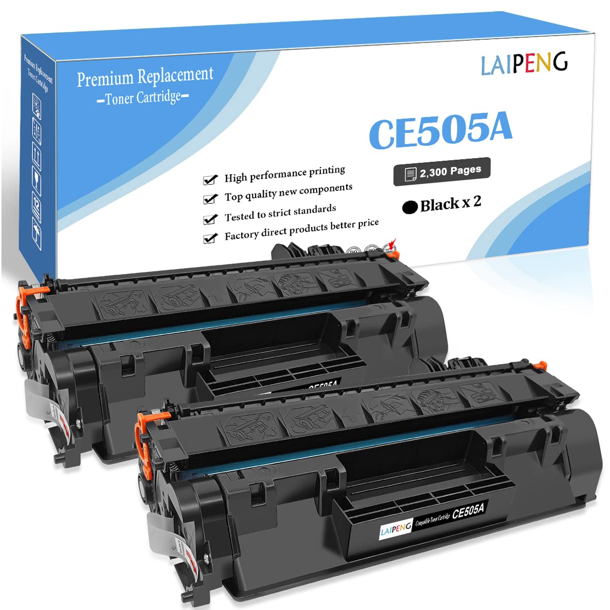 LAIPENG Compatible Toner Cartridge 05A CE505A 05X CE505X up to 2300 Pages for HP LaserJet P2030 P2035 P2035N P2050 P2055D P2055DN P2055X Printers ( CE5050A Black x 2 )