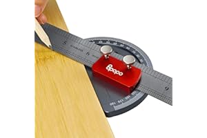 BPOPO Upgrade Stainless Steel Angle Protractor– Precision 0°-180°Angle Finder for Marking Angle,Straight Line Scribe, Woodworking Angle Measuring Tools, Ruler Included
