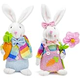 2PCS Spring Easter Bunny Decorations, Handcrafted Rabbit Ornaments, Suitable for Layered Tray Mantelpiece Displays, Home Part