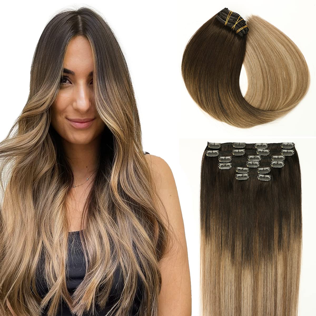 SURNEL Clip in Hair Extensions Balayage Dark Brown