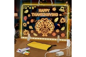 KYCLUMS Lumiboard Led Drawing Board 7 Colors, Light Up Cosmody Drawing Board, Glowing Acrylic Dry Erase Board, Christmas Gift, Thanksgiving Decorations, Thanksgiving Crafts for Kid (12“x8”)