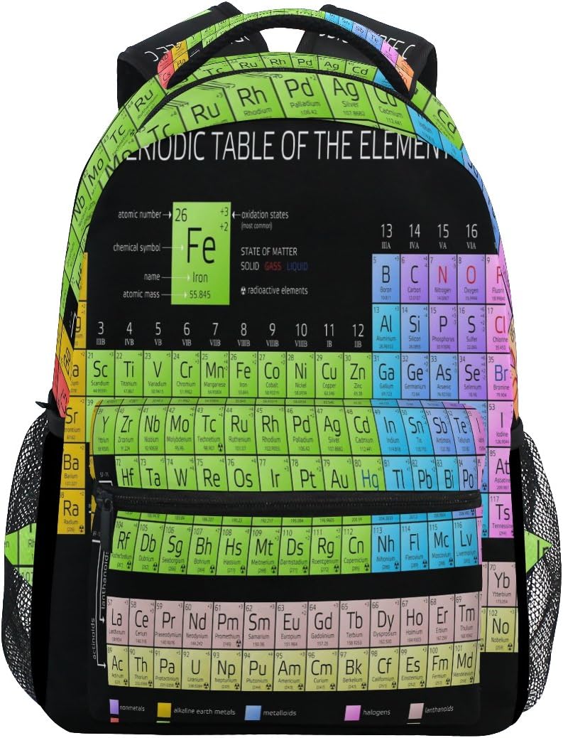 Periodic Table of The Elements Backpack Travel School Shoulder Bag for Kids Boys Girls Women Men