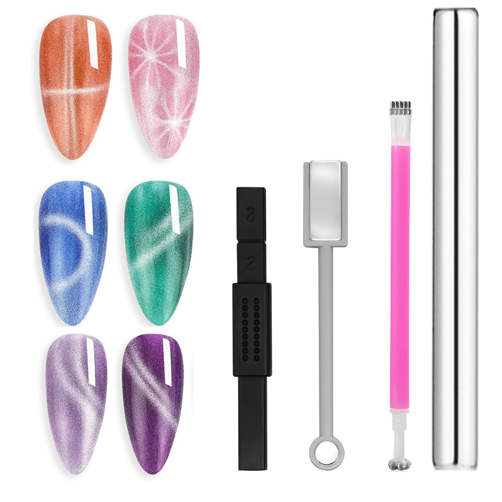 4Pcs Cat Eye Magnetic Nail Polish Kit, Gel Polish Magnet Tools Set With Strong Suction, Square and Round Sticks for Diverse Effects at Salons