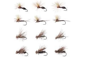 BASSDASH Trout Fly Fishing Flies Tenkara Wet Dry Flies Nymphs Sakasa Kebari 12pcs Assortment Barbless Barbed Hooks