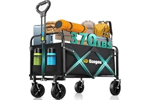 Ecogou Collapsible Wagon with Wheels, 370lbs Weight Capacity Foldable Beach Wagon with Flexible Handle Portable Utility Wagon Cart for Outdoor, Grocery, Garden, Camping