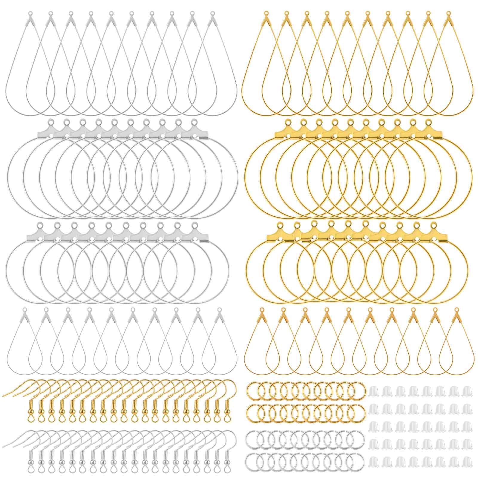 200PCS Earring Making Kit Earring Hooks for Jewelry Making French Beading Hoop Earring Finding Hoop Open Beading Hoops Teardrop Round Earring Wire Hoops Earring Backs for DIY Earring Jewelry Supplies