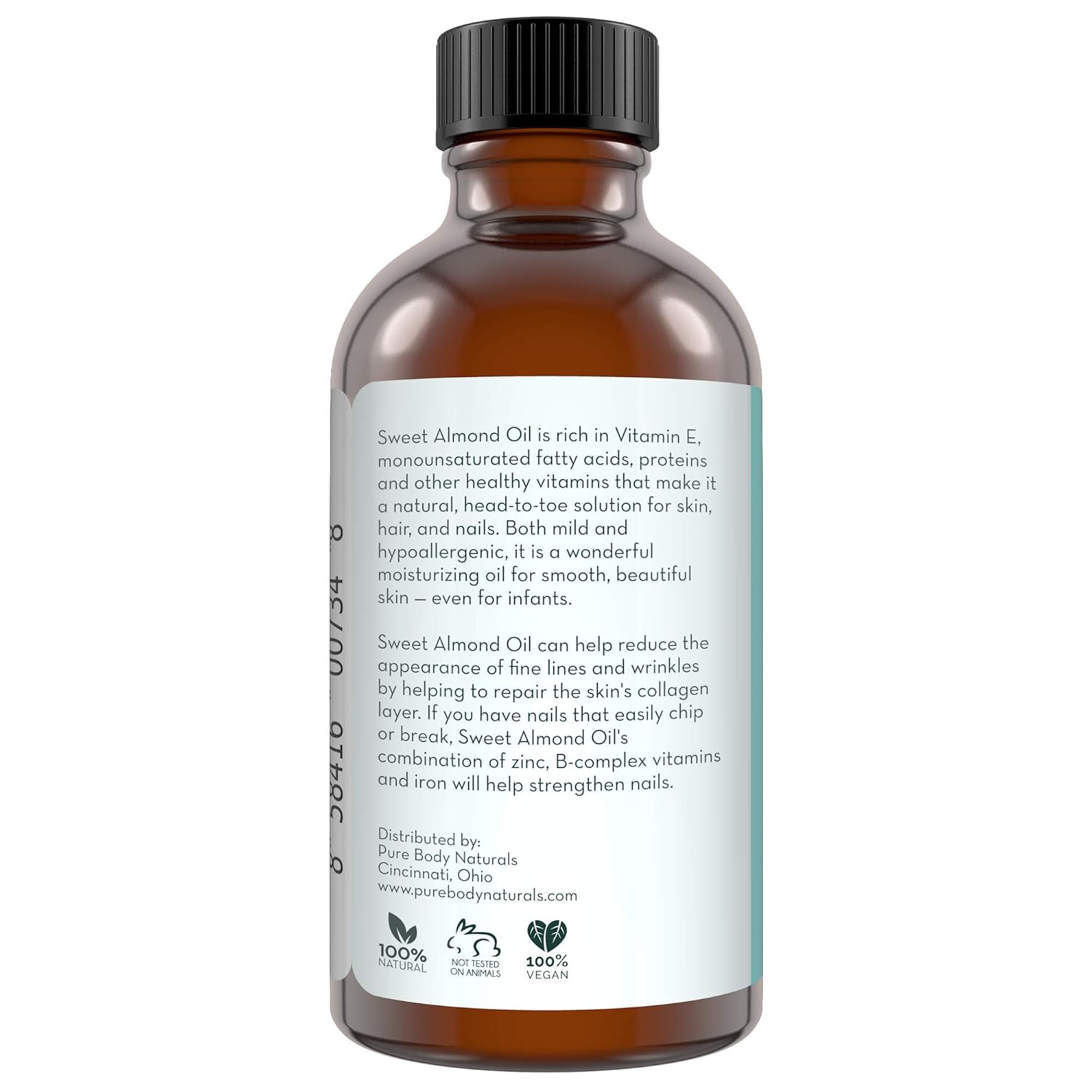 Sweet Almond Oil, 4 fl oz - Cold Pressed and 100% Pure - for Hair, Skin, Nails, Therapeutic Massage, Carrier Oil - by Pure Body Naturals: Beauty