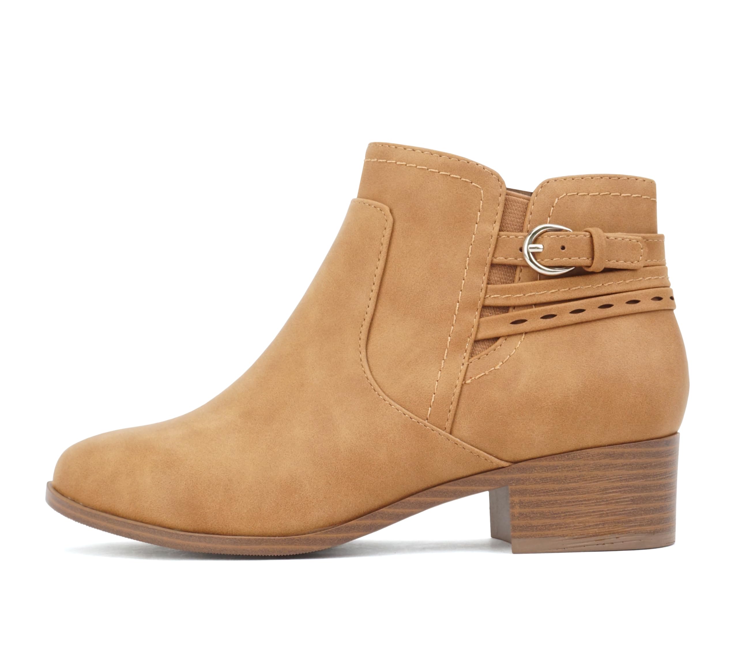 Photo 1 of Soda “BOYET” ~ Women Round Toe Elastic Gore Multi Back Strap Low Stack Heel Ankle Bootie with Side Zipper (Tan Nubuck, us_footwear_size_system, adult, women, numeric, medium, numeric_7)