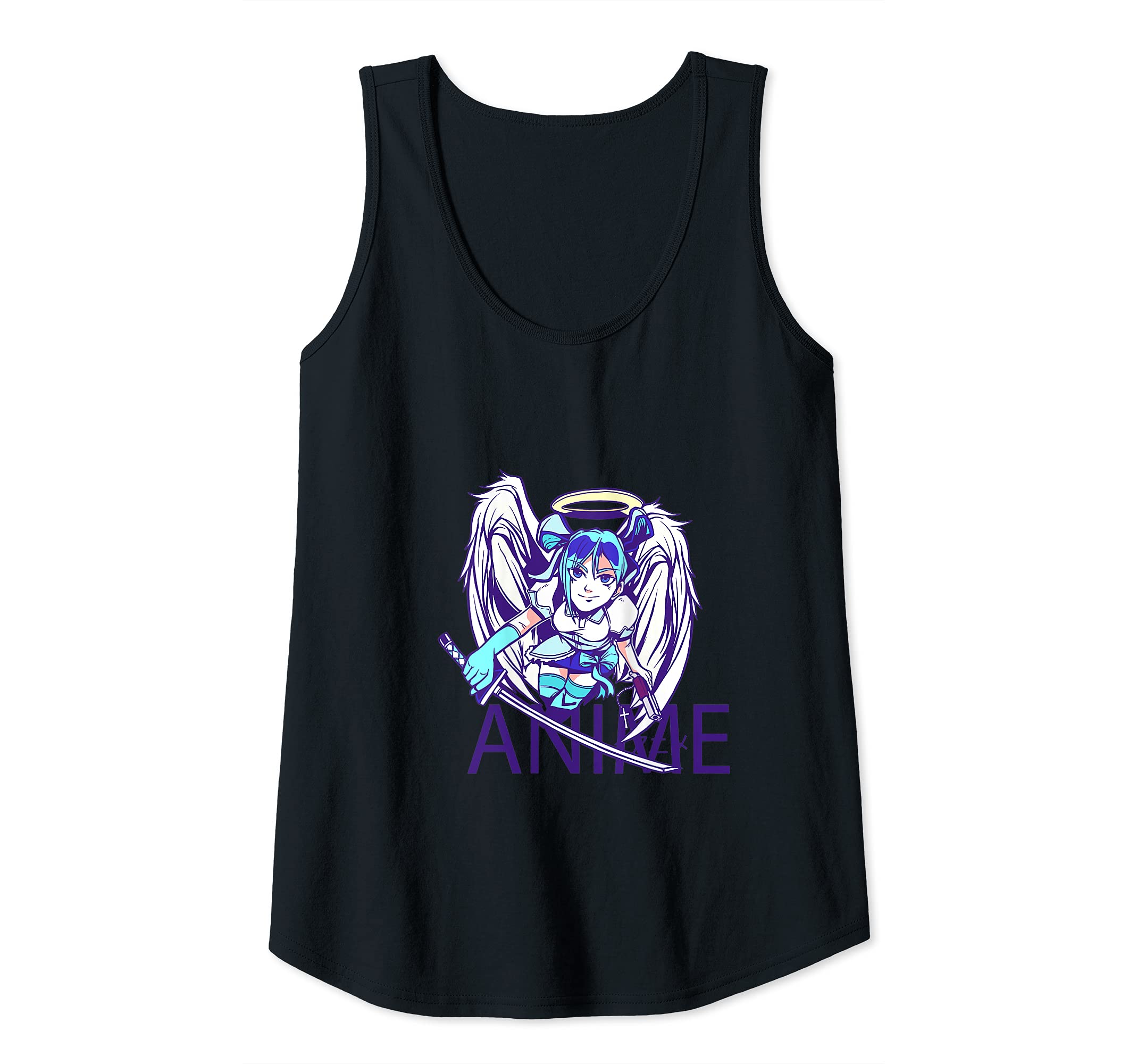 Womens Anime Angel Warrior Girl Classic Retro Sword Gun Halo Tank Top