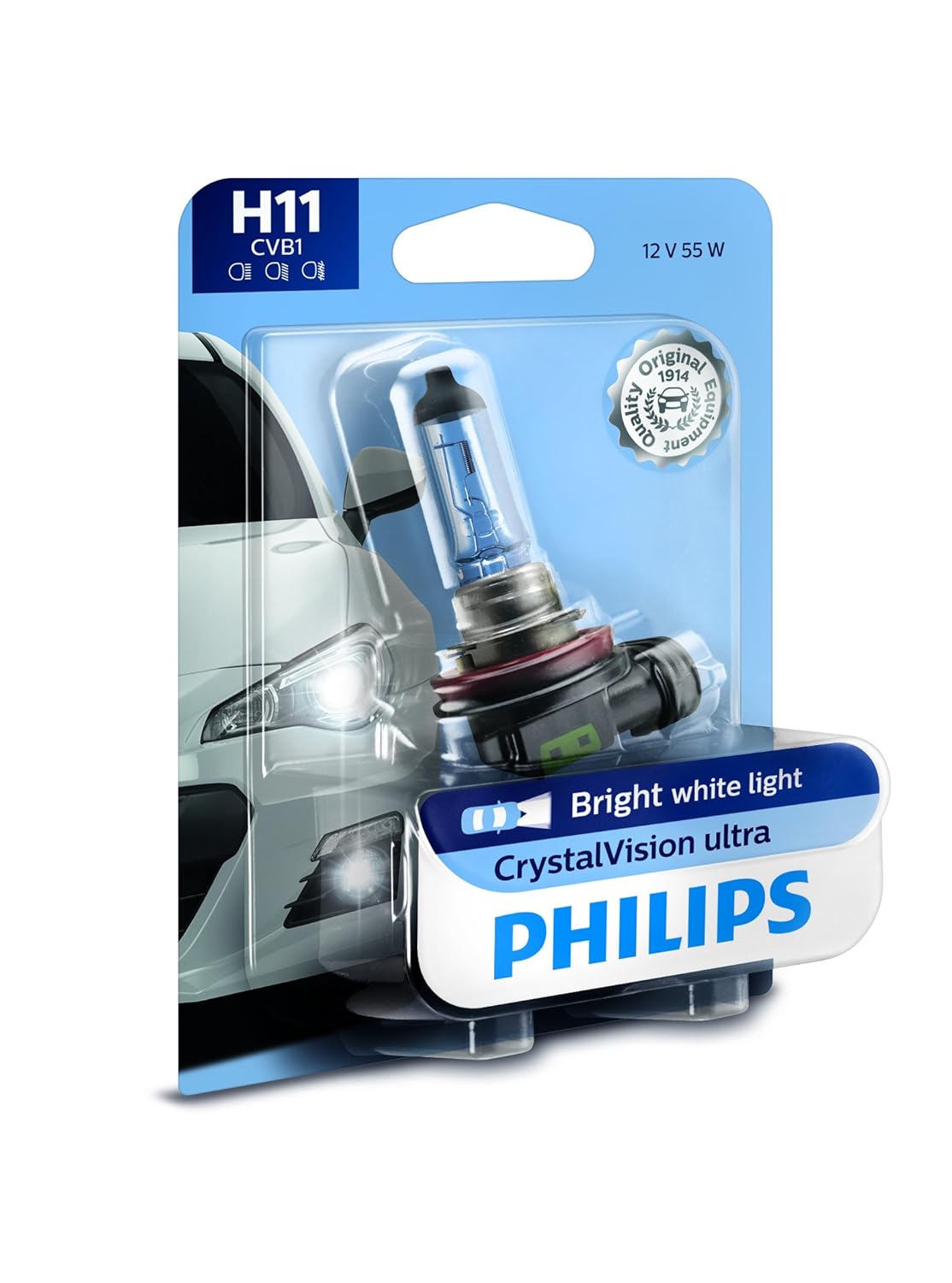 Philips H11 CrystalVision Ultra Upgrade Bright White Headlight Bulb, 1 Pack