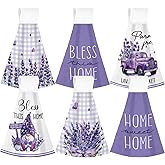 Tegeme 6 Pcs Hanging Kitchen Towels with Loop, Absorbent Hand Tie Towels Microfiber Decorative Fast Drying Kitchen Hanging Towel for Home Bathroom(Lavender)