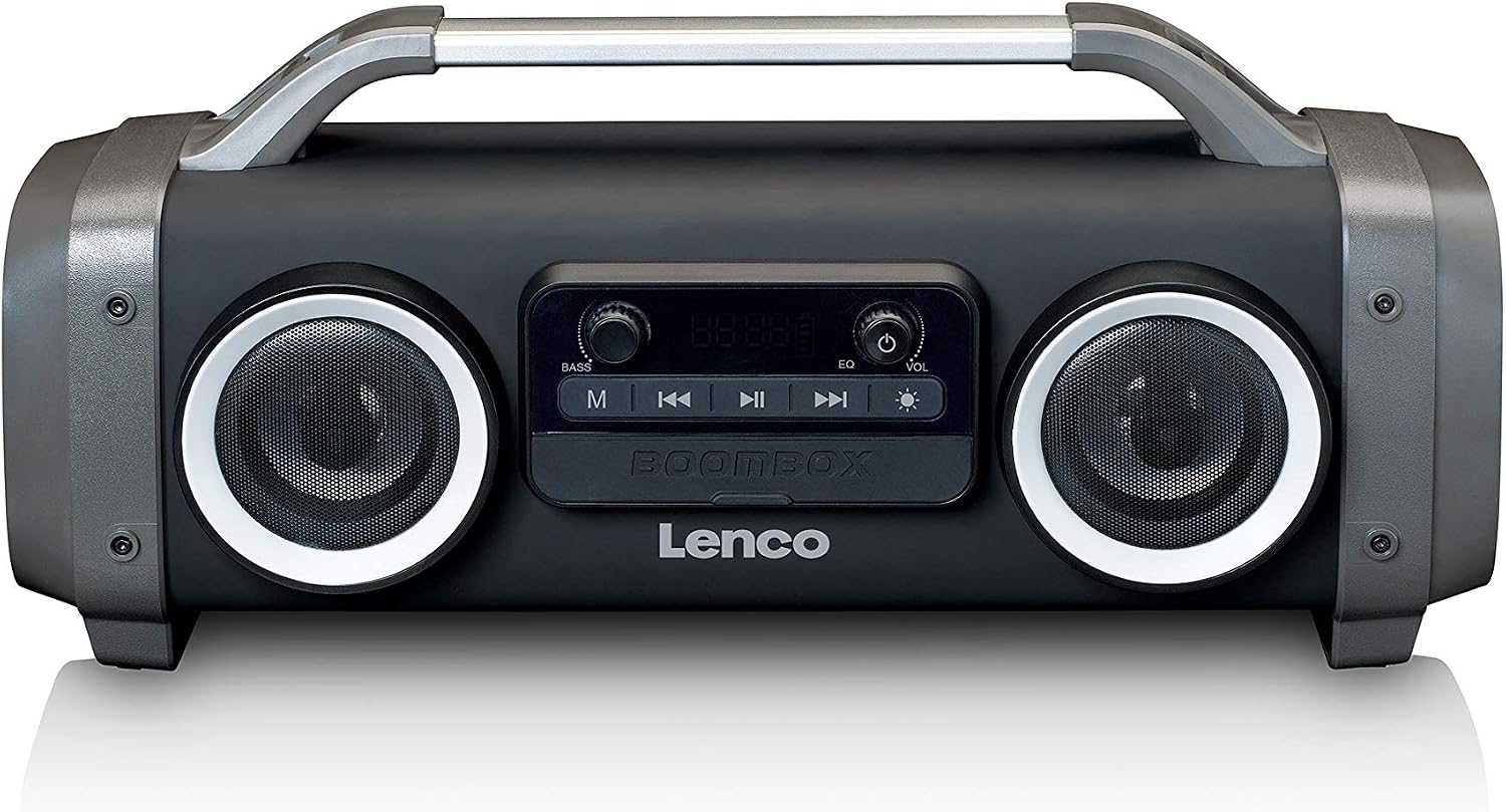 Lenco SPR-100 Boombox - IPX4 Waterproof Bluetooth 5.0 Boombox - Integrated 4400 mAh Battery - 25 Watt RMS - FM Radio Receiver - Light Effects - Equaliser - Wireless Music Streaming - Black - Image 3