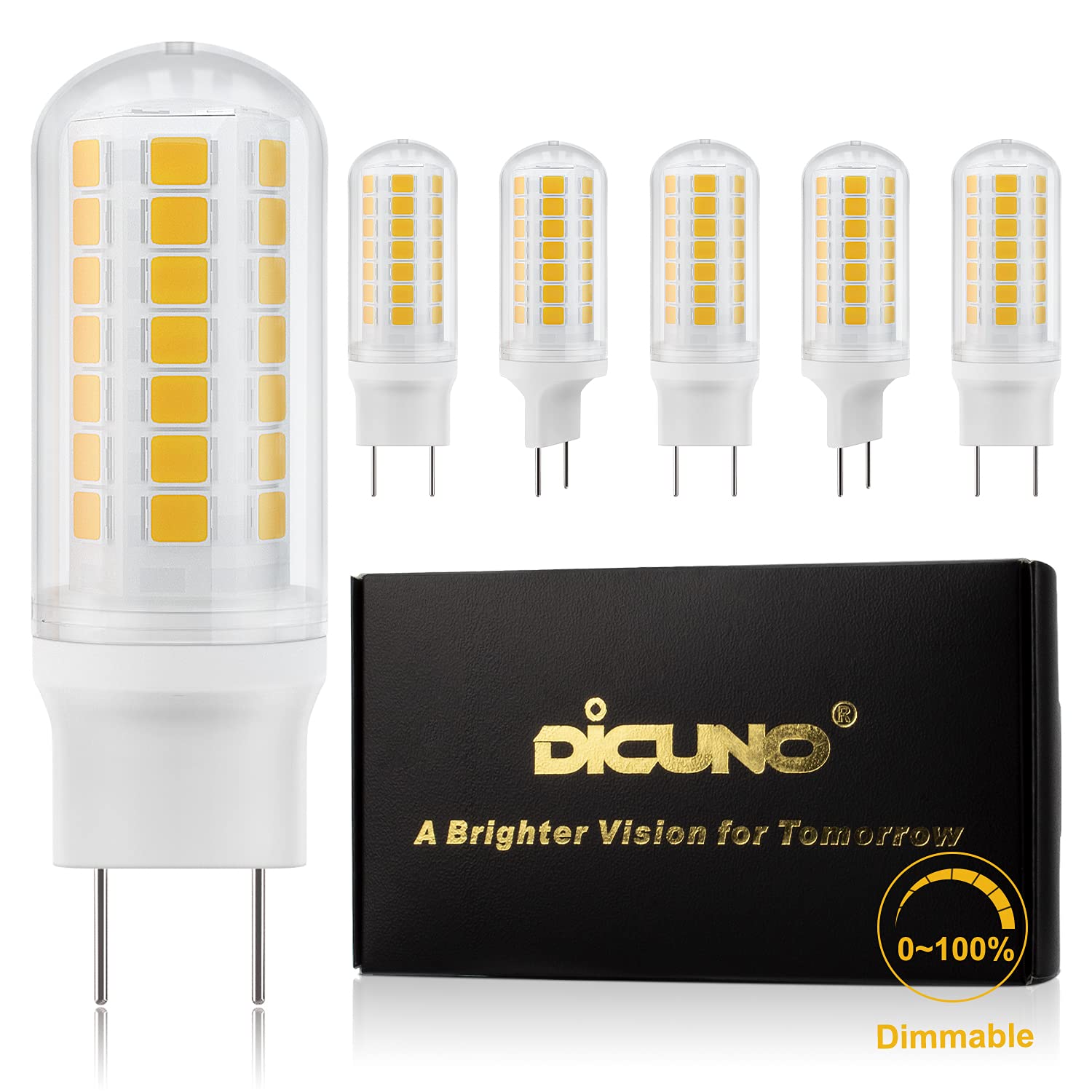Photo 1 of DiCUNO G8 Dimmable LED Bulb Flat Base 4W (40W Halogen Equivalent), Warm White 3000K, 450LM, Bi Pin Base Bulb Replacement for Under Counter, Under-Cabinet Light and Puck Light, 6 Pack