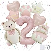 Panouo 8-Pack Matte Bear Party Balloons, Pink Foil Balloons, 2-Year-Old Girl Birthday Party Decorations, Bear Theme Party Decorations (2)