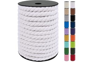 JeogYong 10mm Macrame Cord, 75 Feet Natural Cotton Macrame Rope Yarn, 3 Strand Twisted Cotton Cord, Macrame String for Crafts Wall Hanging Plant Hangers Gift Wrapping Decorations (White)