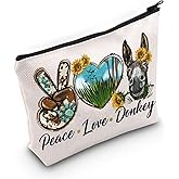 LEVLO Funny Donkey With Sunflower Cosmetic Make Up Bag Gift For Donkey Lover Peace Love Donkey Make Up Zipper Pouch Bag Donkey Merch (Peace Donkey)