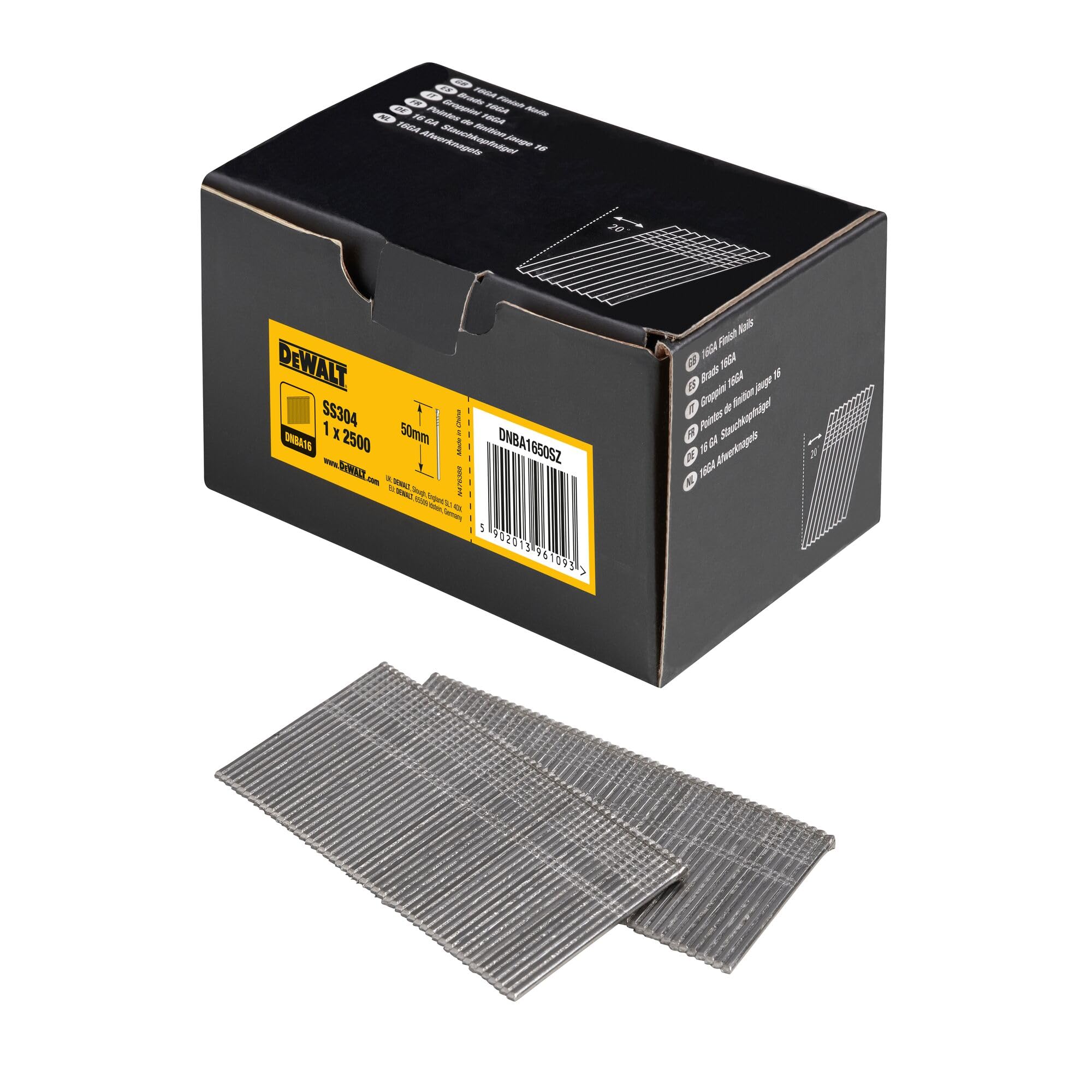 Dewalt 20 Large SS Brad Nails 50 mm 2500 Pack of Silver DNBA1650SZ