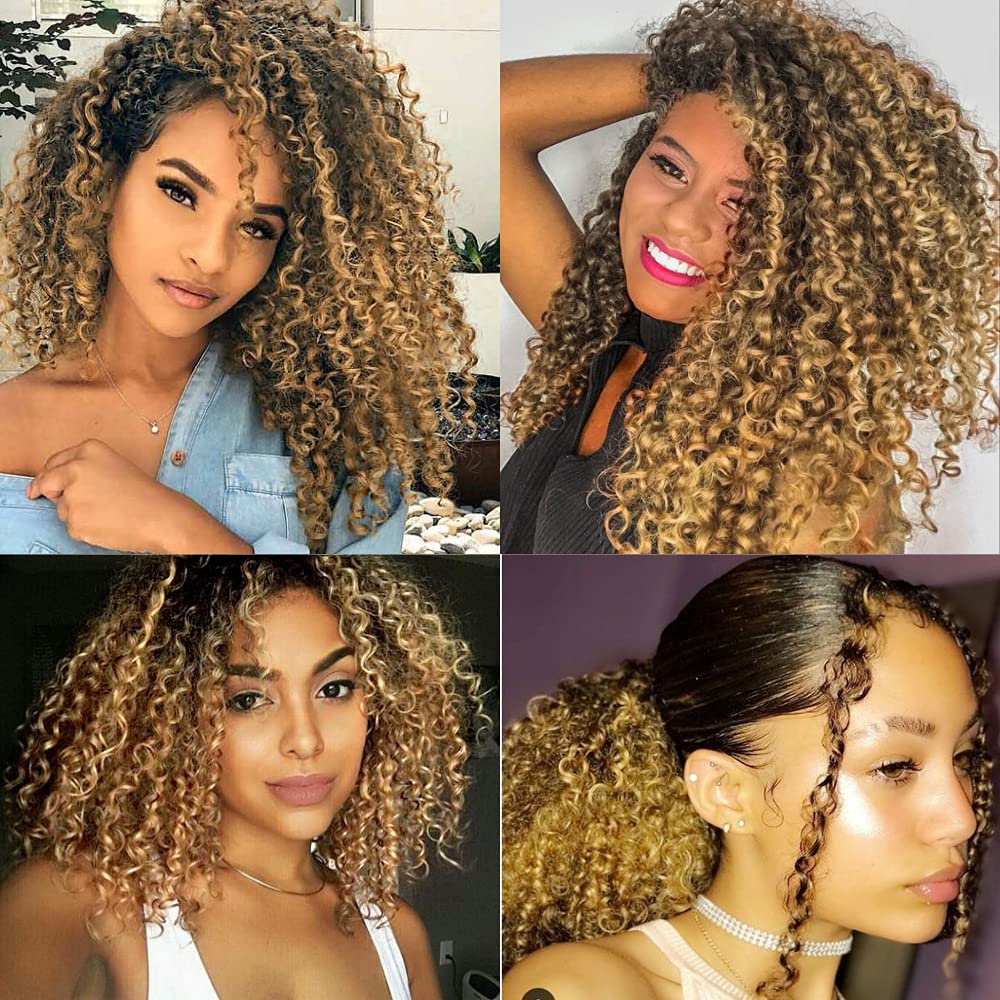 Condition photo showing As Is for niegmeag 28 30 32 inch 1b/27 omber blonde kinky curly bundles human hair doubles weft unprocessed ho