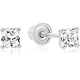 14k White Gold Solitaire Square Princess-cut CZ Stud Earrings with Secure Screw-backs