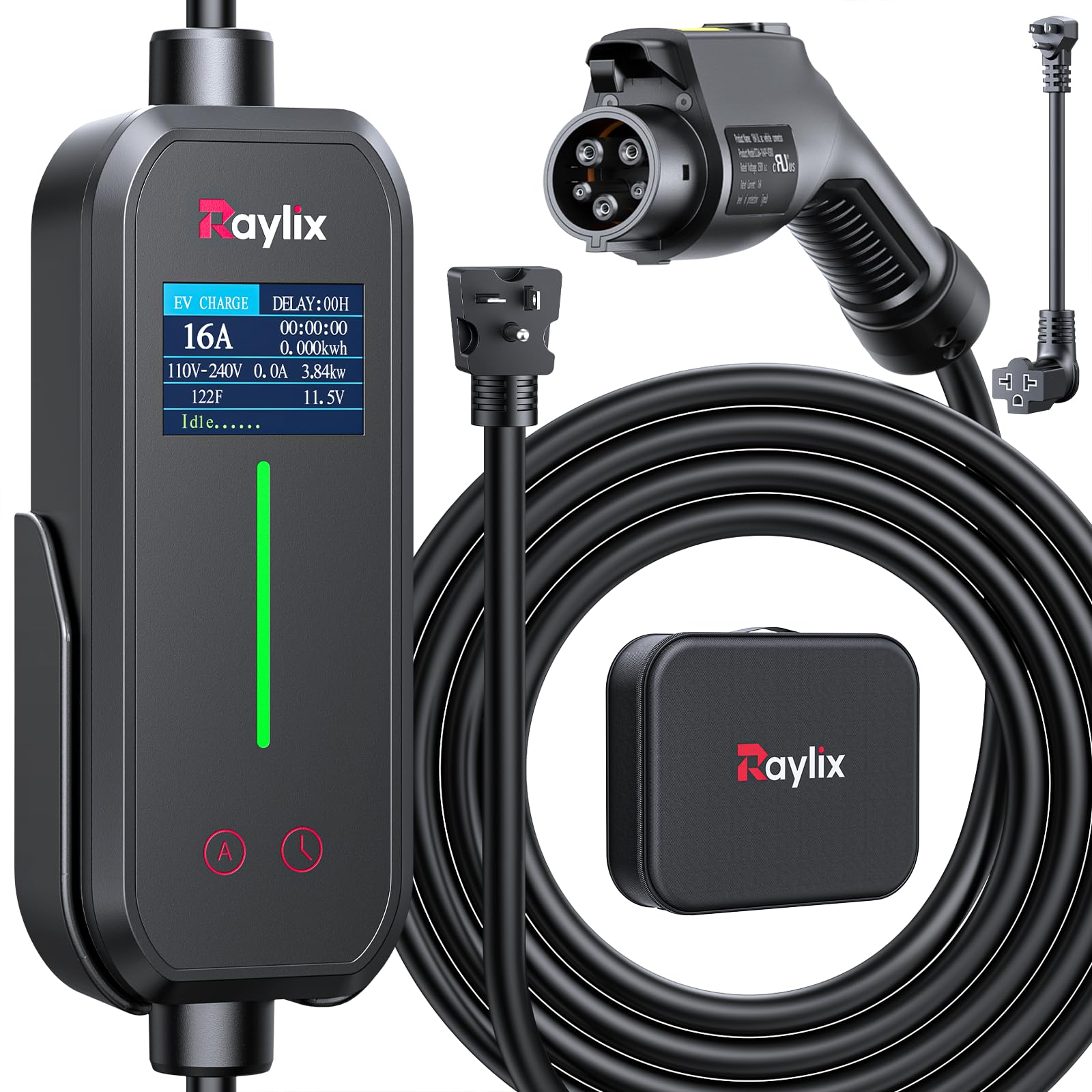 Photo 1 of 2025 Upgraded Level 1&2 Portable EV Charger, 16Amp Adjustable Current & Timer, 110V–240V, NEMA 5-15 & 6-20 Plugs, 21Ft EV Charging Cable, J1772 Electric Car Charger for All EVs/PHEVs, EV Charging Cord