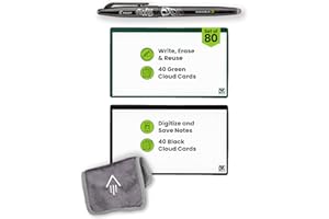 Rocketbook Cloud Cards, Reusable Index Cards, Flashcards, For Study & Presentations 3"x5", With Pen + Towel, Mixed Green & Black (Pack of 80)