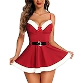 RSLOVE Christmas Lingerie for Women Sexy Santa Lingerie Set Babydoll Chemise Sleepwear