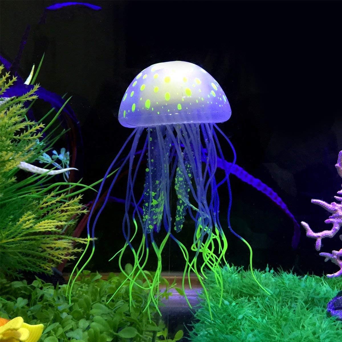 SRI Artificial Fluorescent Jellyfish Sea Urchin Anemone Ornament for Aquarium Fish Tank (Purple)