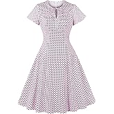 Wellwits Women's Keyhole Tie A Line Polka Dots 1960s Vintage Cocktail Dress