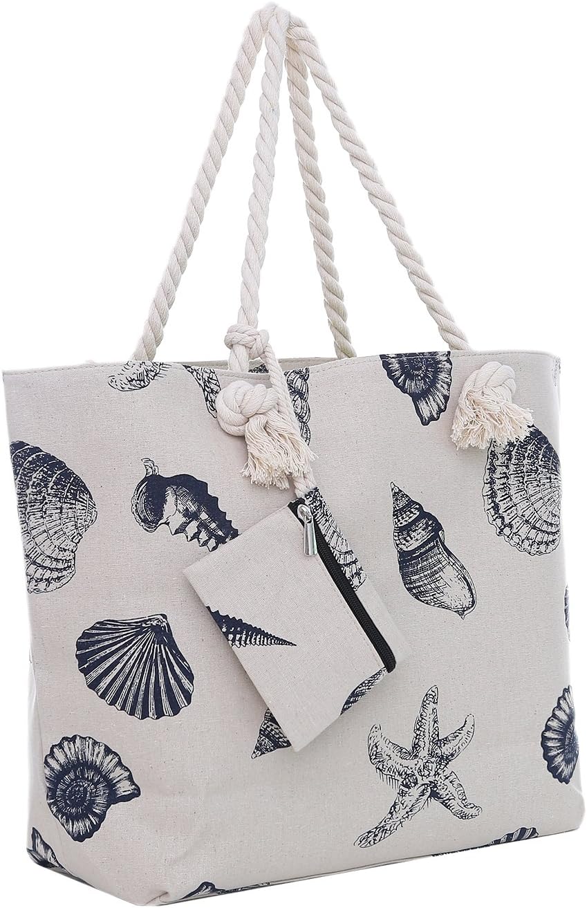 DonDon Large Beach bag for women with zip Waterproof Pool bag tote beach bags Shell Ecru, XXL