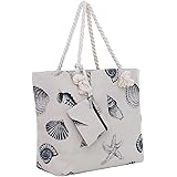 Borsa da spiaggia grande con chiusura zip 58 x 38 x 18 cm Shopper conchiglia colori naturali yacht style